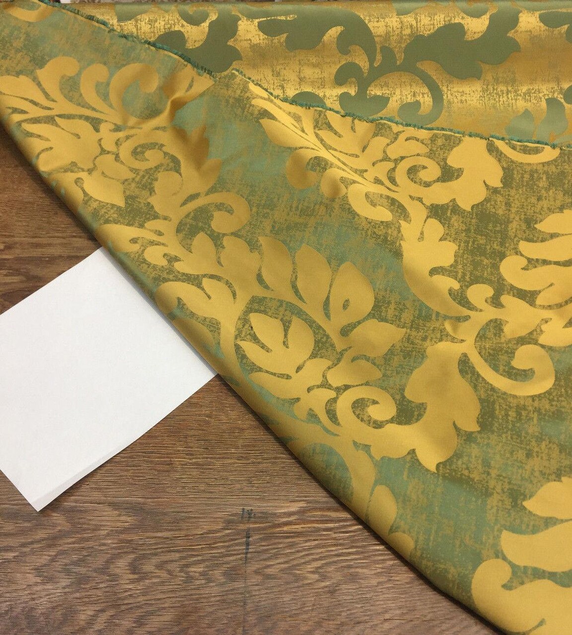 1 Yard Green Gold Jacobean Reversible Drapery Fabric 56 Inches Width